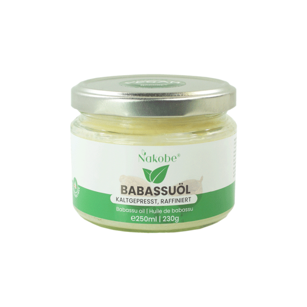 Glas mit 250ml raffiniertem Babassuöl von Nakobe