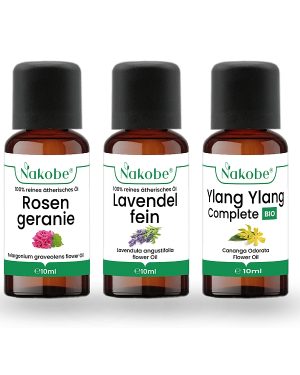 Blumengarten Ätherische Öle Set - Rosengeranie, Lavendel fein, Ylang Ylang bio - 10ml - Natürliche Aromatherapie
