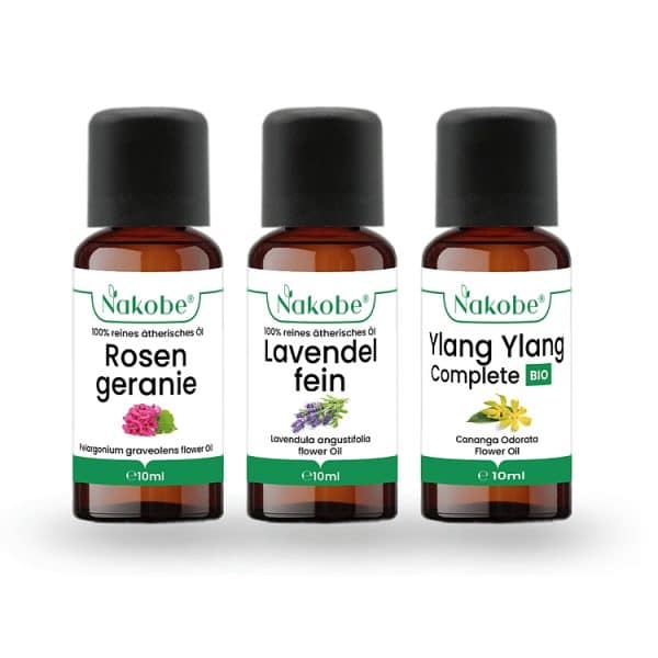 Blumengarten Ätherische Öle Set - Rosengeranie, Lavendel fein, Ylang Ylang bio - 10ml - Natürliche Aromatherapie