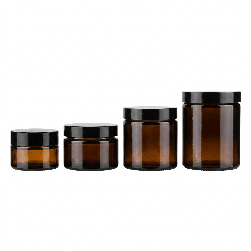 Braunglastiegel mit schwarzem Deckel für Naturkosmetik