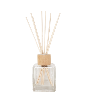 Formschöner Nakobe Diffusor aus Glas mit Holzdeckel und Duftstäbchen