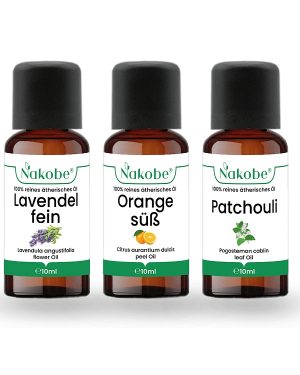 Ätherisches Ölset 'Entspannung pur' mit Patchouli, Orange Süß und Lavendel Fein in je 10ml Flaschen
