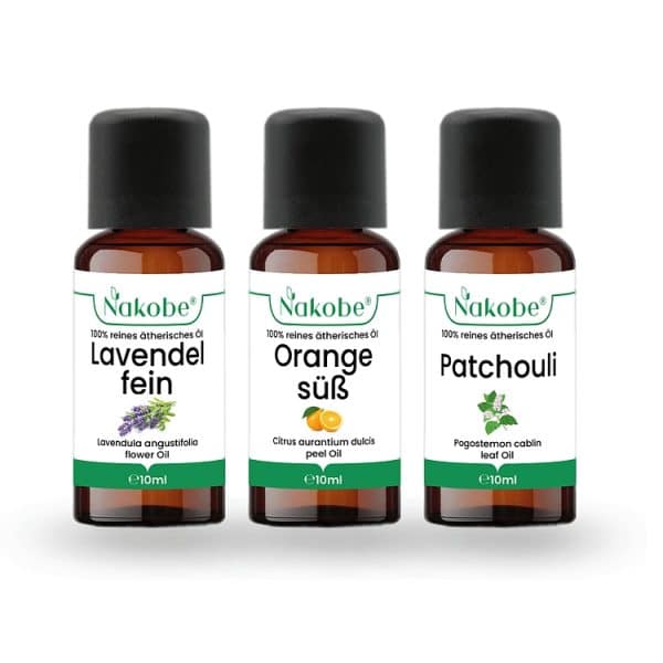 Ätherisches Ölset 'Entspannung pur' mit Patchouli, Orange Süß und Lavendel Fein in je 10ml Flaschen