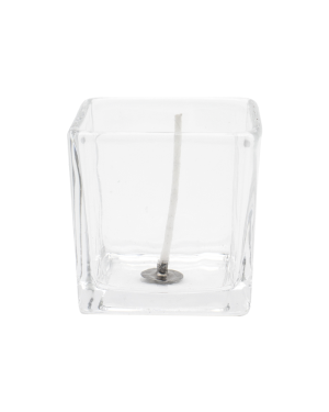 "Hochwertiger Glastiegel für Kerzenherstellung 52x52mm mit Docht und Klebepad