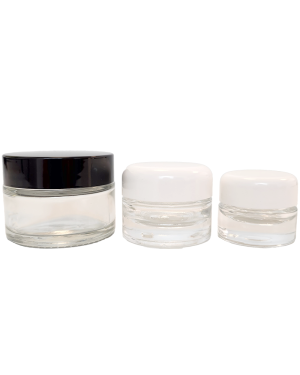 Nakobe Glastiegel klar mit verschieden großen Deckeln, ideal für Kosmetik