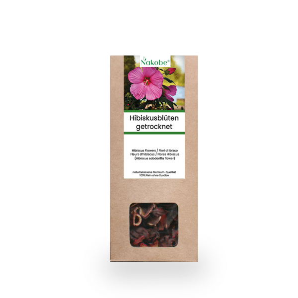 Getrocknete Hibiskusblüten in Kartonverpackung von Nakobe