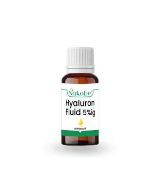 Flasche von Nakobe's Hyaluron Fluid 5%ig mit 10ml Inhalt für intensivierte Hautfeuchtigkeit