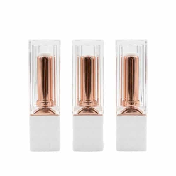 Lippenstifthülse in Weiß und Roségold mit transparenter Kappe