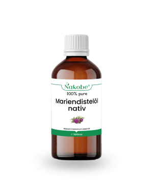 Hochwertiges Mariendistelöl nativ in einer 100ml Flasche von Nakobe für intensive natürliche Haut- und Haarpflege
