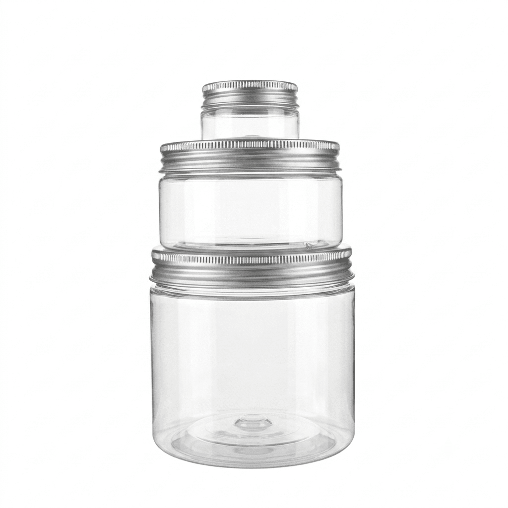 Transparente PET Dosen mit Aluminium-Schraubdeckel