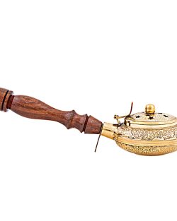 Räucherpfanne Messing Azra von Nakobe mit Holzgriff und Deckel, ideal für Ausräucherungen