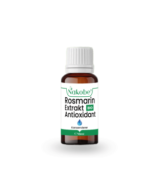 Bio-Rosmarin-Extrakt in einer 10-ml-Flasche, verwendet als antioxidativer Konservierer für Kosmetikprodukte im Nakobe Shop