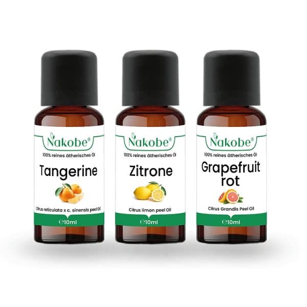 Bild eines Zitrusfreude Ätherisches Ölesets, bestehend aus 10ml Tangerine, Zitrone und Grapefruit Rot ätherischem Öl.
